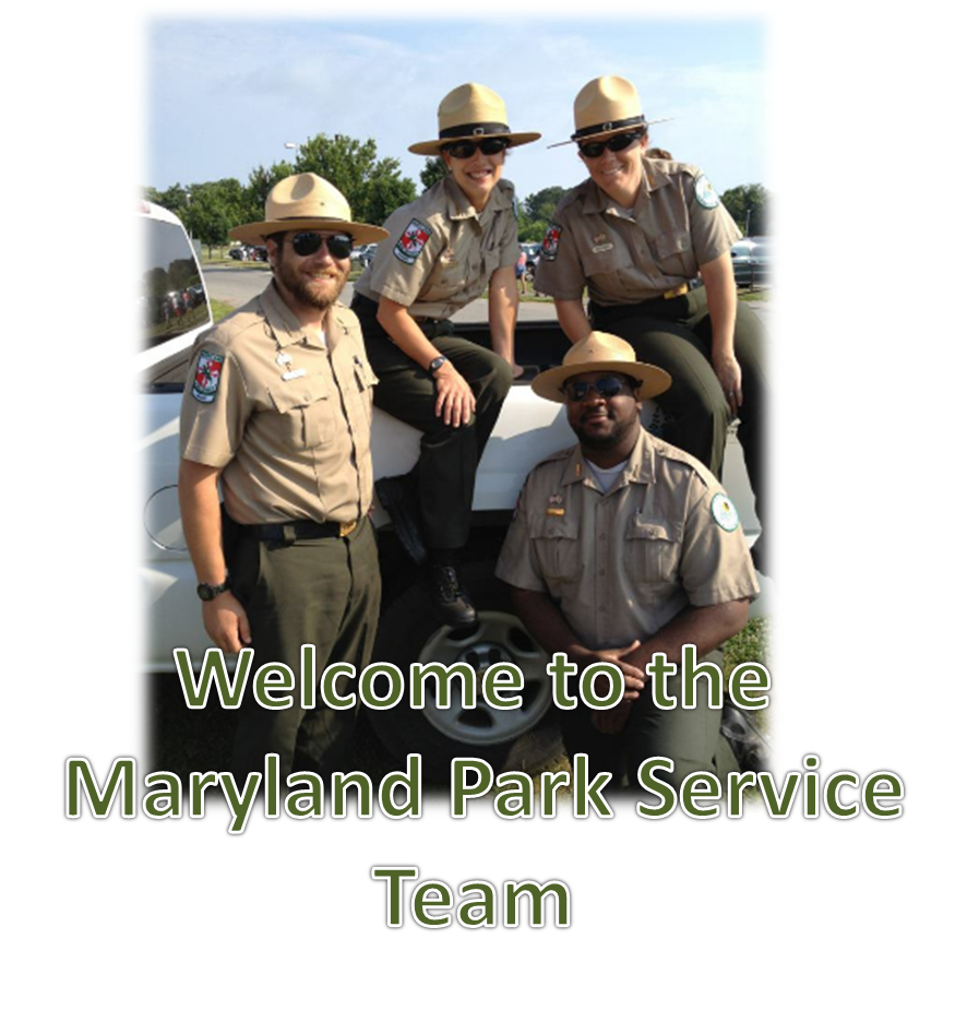 Four Rangers sitting on the hood of a vehicle smiling in full uniform